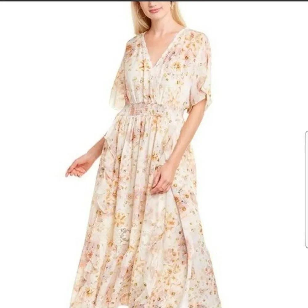 Johnny Was Silk Floral Maxi Dress Boho Kimono Sleeve Flowy Size XL